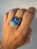 Malachite/Chrysocolla Square Signet Ring. Size 9.25