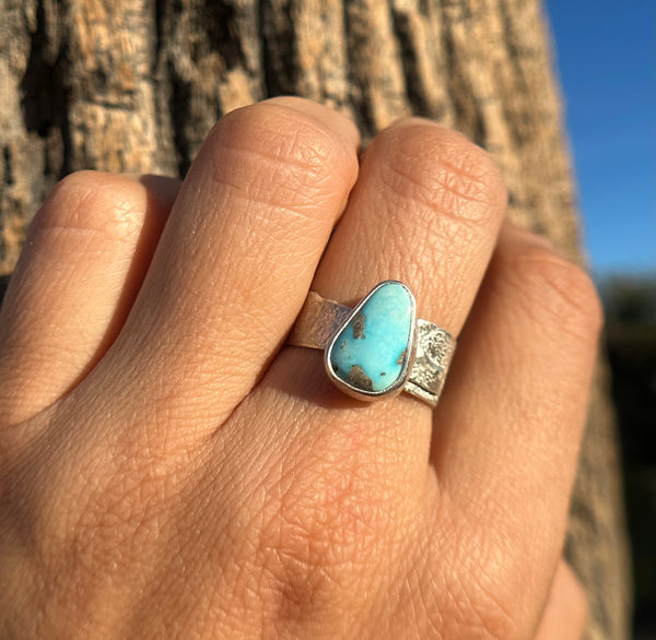 Morenci Turquoise Teardrop Ring, Size 8.5