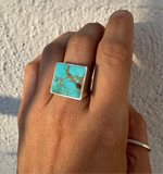 Square Signet Ring with Royston Turquoise - Size 9