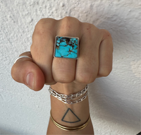 Square Signet Ring - Kingman Turquoise - size 9