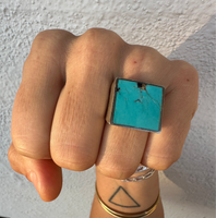 Square Signet Ring with Royston Turquoise - Size 7.5