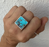 Square Signet Ring - Kingman Turquoise - size 9