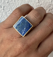 Square Signet Ring - Brass and Lapis - Size 6.5