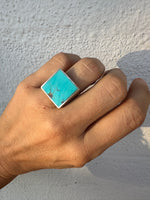 Square Signet Ring with Royston Turquoise - Size 7.5