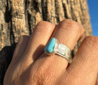 Morenci Turquoise Teardrop Ring, Size 8.5