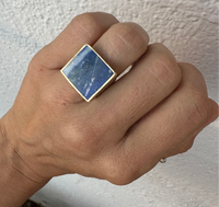 Square Signet Ring - Brass and Lapis - Size 6.5