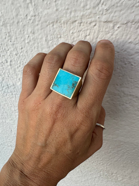 Square Signet Ring - Kingman Turquoise - Size 8.5