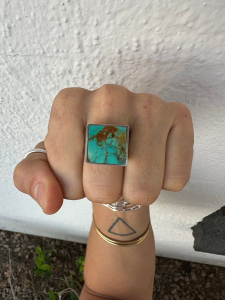 Square Signet Ring - Royston Turquoise - Size 9