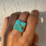 Square Signet Ring with Royston Turquoise - Size 9