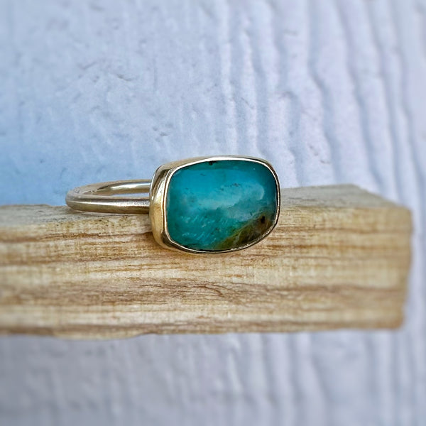 Opalized Wood Gold Ring, Size 6.25