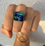 Malachite/Chrysocolla Square Signet Ring. Size 9.25