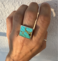 Square Signet Ring with Royston Turquoise - Size 9