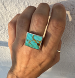 Square Signet Ring with Royston Turquoise - Size 9