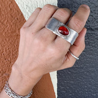 Double Ring band with Hessonite Garnet.