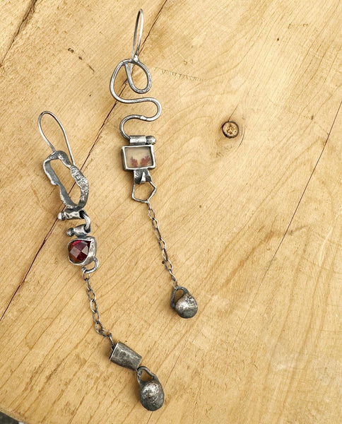 Sterling silver with dendritic agate and garnet