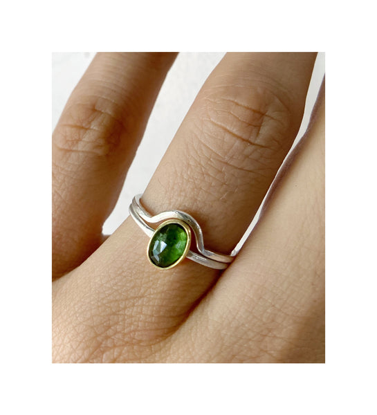 Green Tourmaline, 18K Gold and Sterling Ring