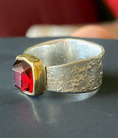 Rose cut Garnet in gold and silver