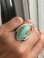 Opalized Wood, marquis-shaped ring