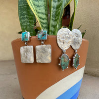 Textured Silver and Royston Turquoise Statement Earrings