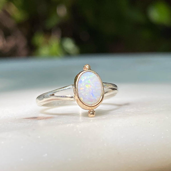 Australian Opal gold and silver ring