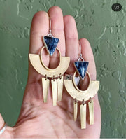 Pietersite and brass fringe earrings