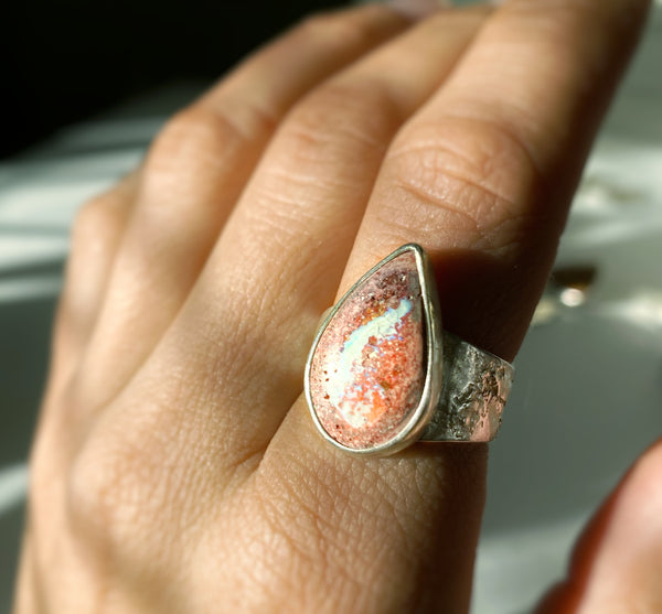 Fire Opal teardrop ring
