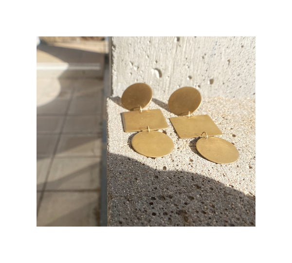 Brass geometric shapes post earrings
