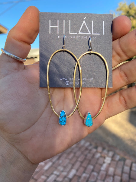 Brass ovals  and Turquoise oval Earrings